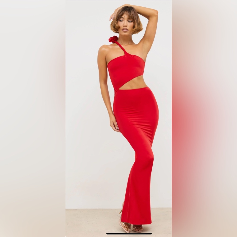 Oh Polly Red Asymmetrical Cutout Maxi Dress